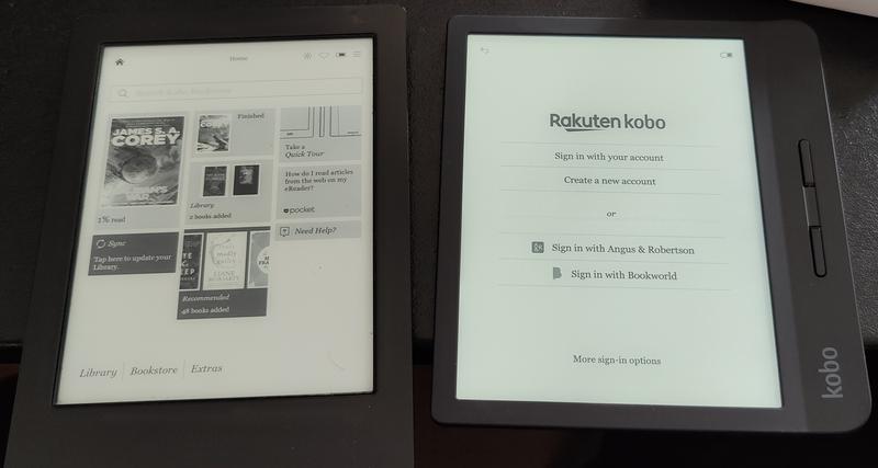 The old Kobo (left) and my new one (right) requiring an account!