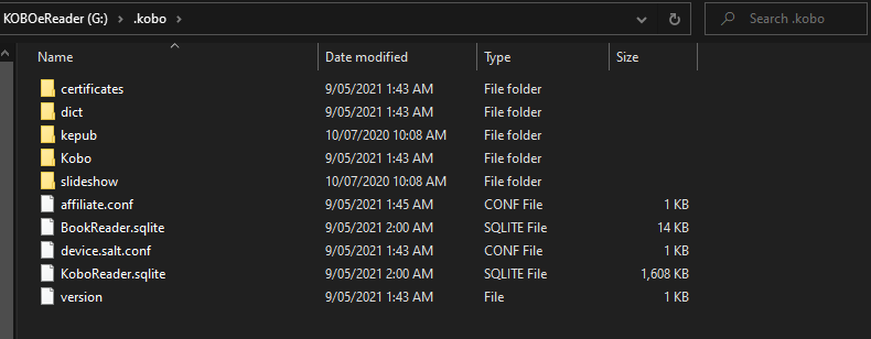 The files on the Kobo